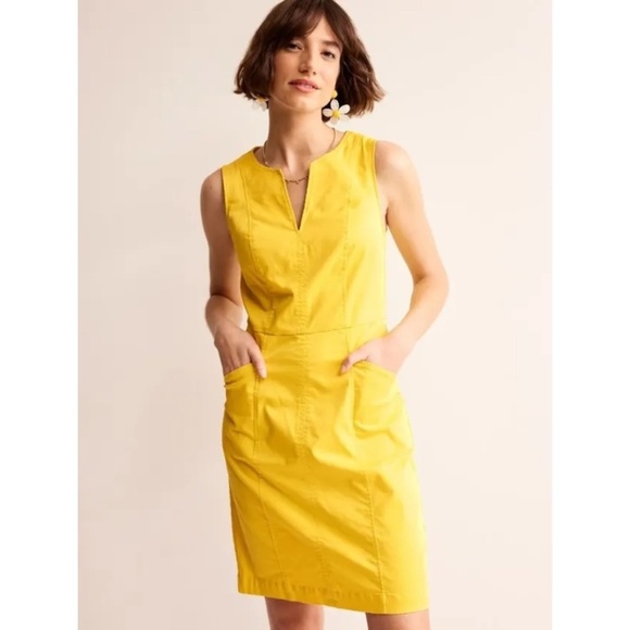 Boden Dresses & Skirts - Boden Mustard Helena Midi Tank Denim Dress V Neck Pockets Back Zip, Size M